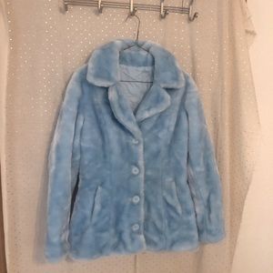 Unique baby blue faux fur pea coat